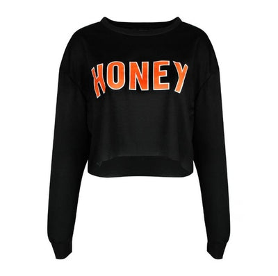 HONEY Letter Print long sleeve crop top