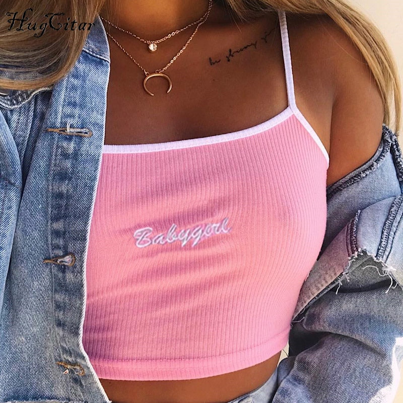 Babygirl letters Embroidery spaghetti straps crop top