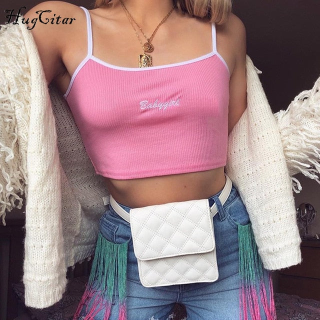 Babygirl letters Embroidery spaghetti straps crop top