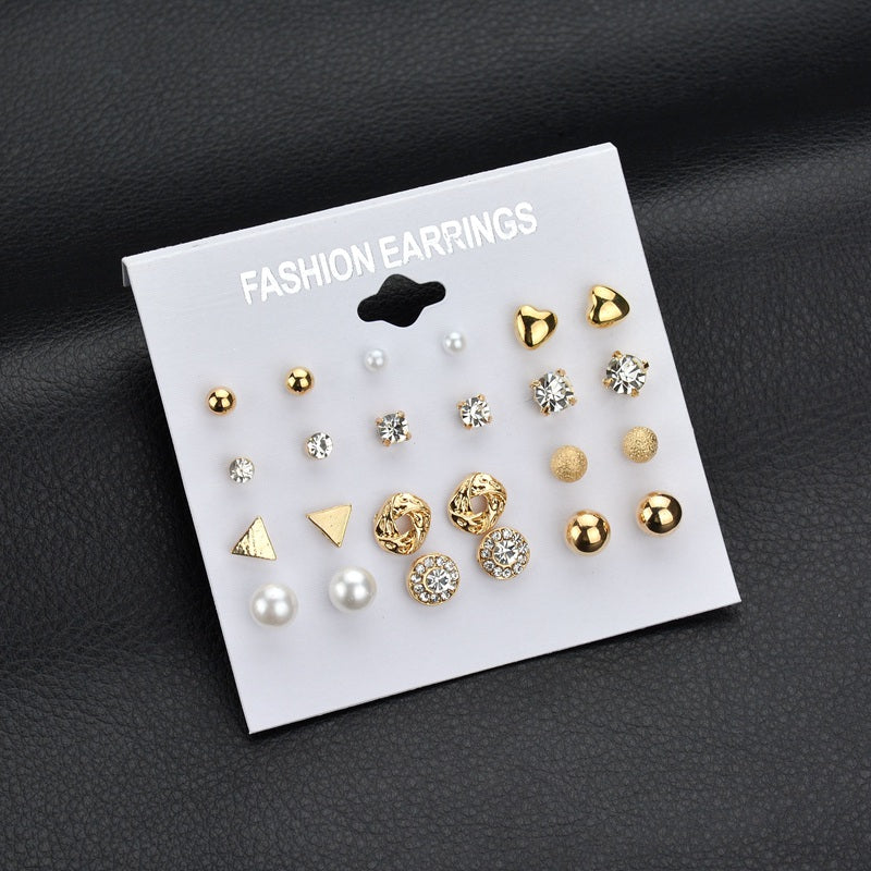 12 pair/set Square Crystal Heart Stud Earrings