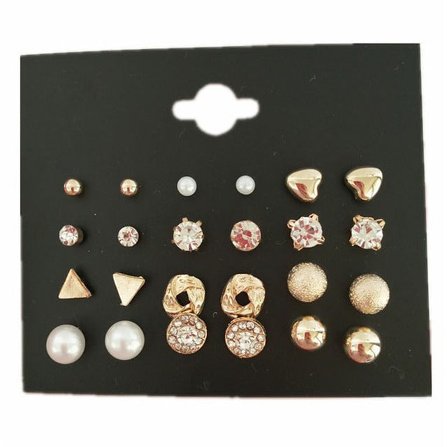 12 pair/set Square Crystal Heart Stud Earrings