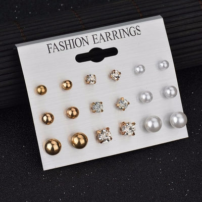12 pair/set Square Crystal Heart Stud Earrings