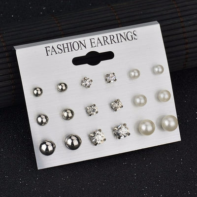 12 pair/set Square Crystal Heart Stud Earrings