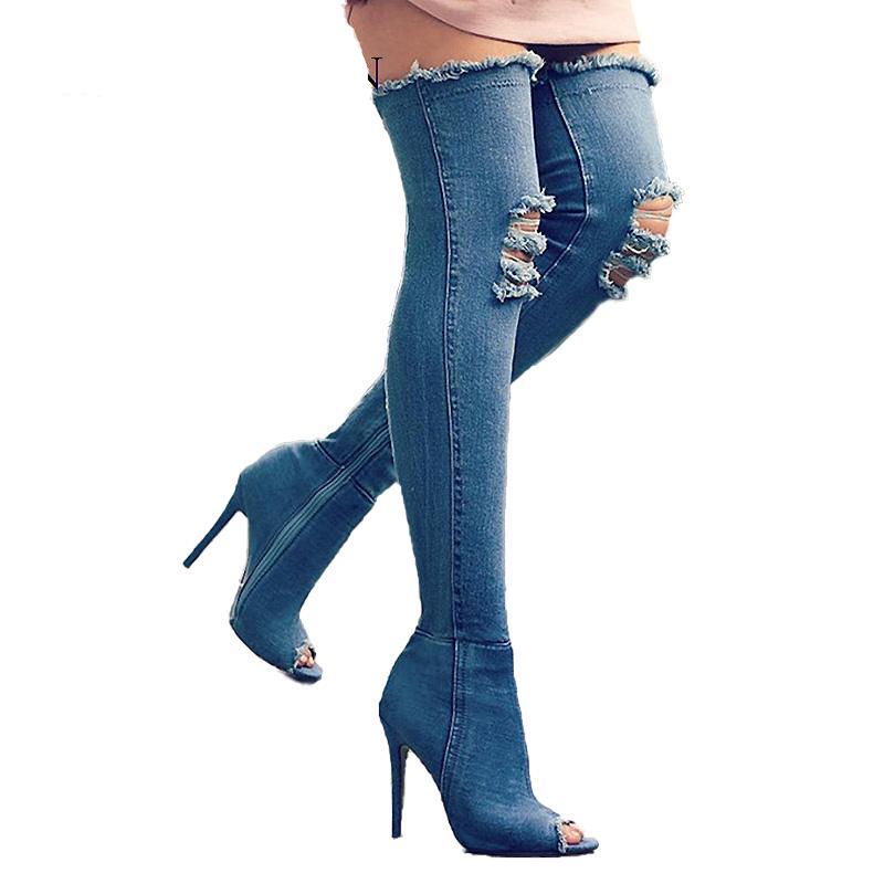 Denim Blue High heeled Boots
