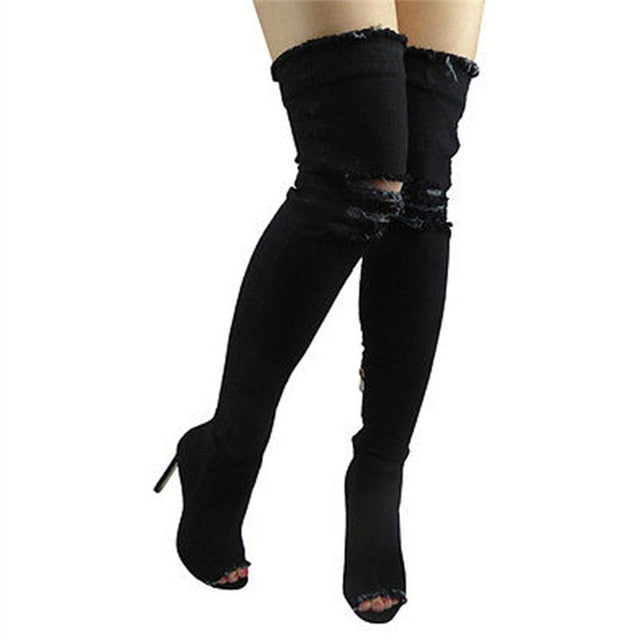 Denim Blue High heeled Boots