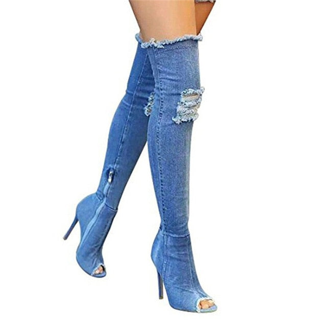 Denim Blue High heeled Boots