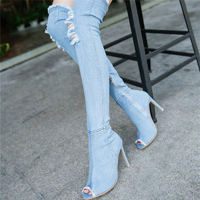 Denim Blue High heeled Boots