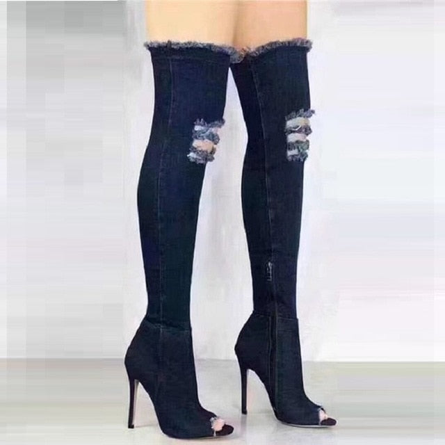 Denim Blue High heeled Boots