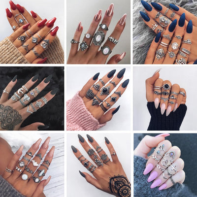 Bohemia Antique Gold Silver Rings Set