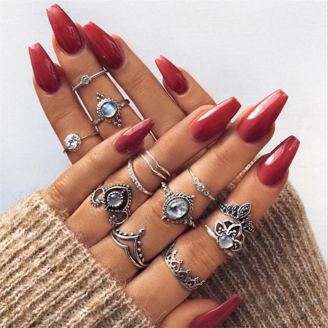Bohemia Antique Gold Silver Rings Set