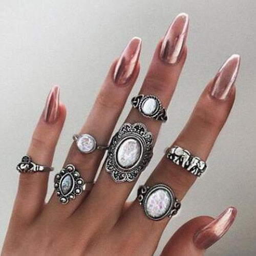 Bohemia Antique Gold Silver Rings Set