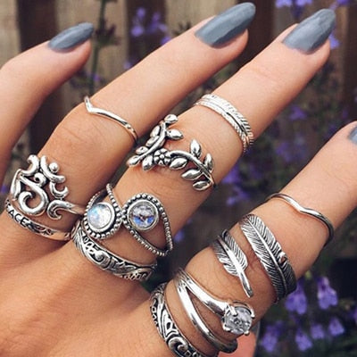 Bohemia Antique Gold Silver Rings Set