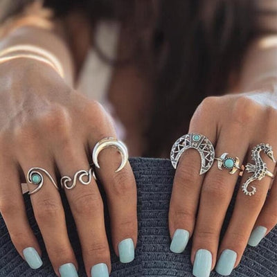 Bohemia Antique Gold Silver Rings Set