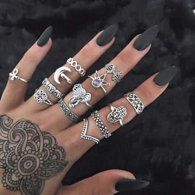 Bohemia Antique Gold Silver Rings Set