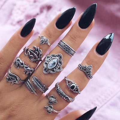 Bohemia Antique Gold Silver Rings Set