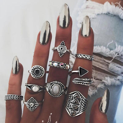 Bohemia Antique Gold Silver Rings Set