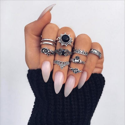 Bohemia Antique Gold Silver Rings Set