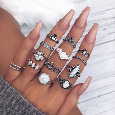 Bohemia Antique Gold Silver Rings Set