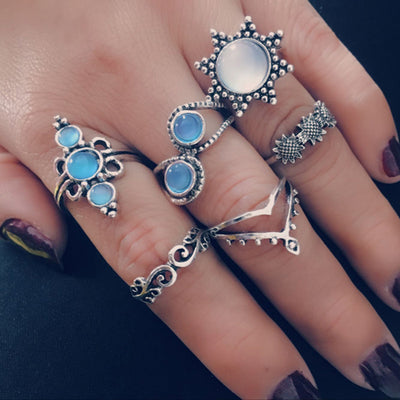 Bohemia Antique Gold Silver Rings Set
