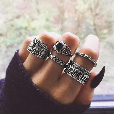 Bohemia Antique Gold Silver Rings Set