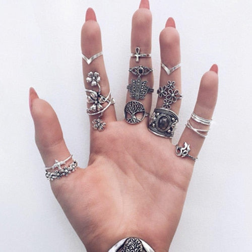 Bohemia Antique Gold Silver Rings Set