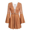 lace up v neck suede dress