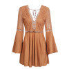 lace up v neck suede dress