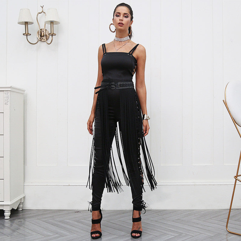 Lace up backless jumpsuit