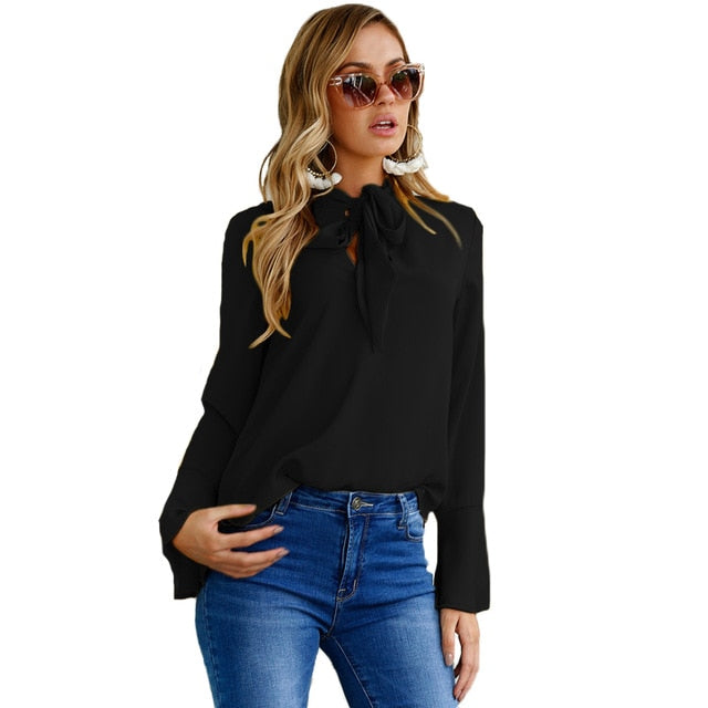 Casual Long Sleeved Chiffon Blouse