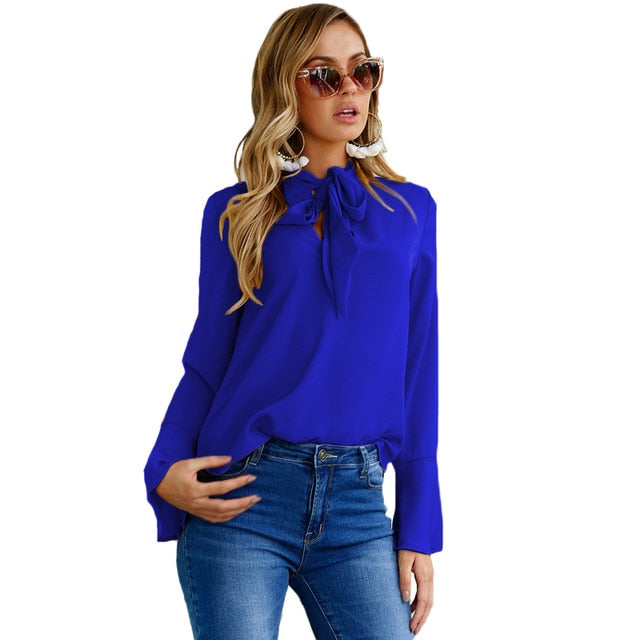 Casual Long Sleeved Chiffon Blouse