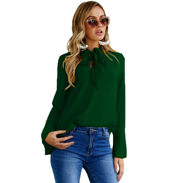 Casual Long Sleeved Chiffon Blouse