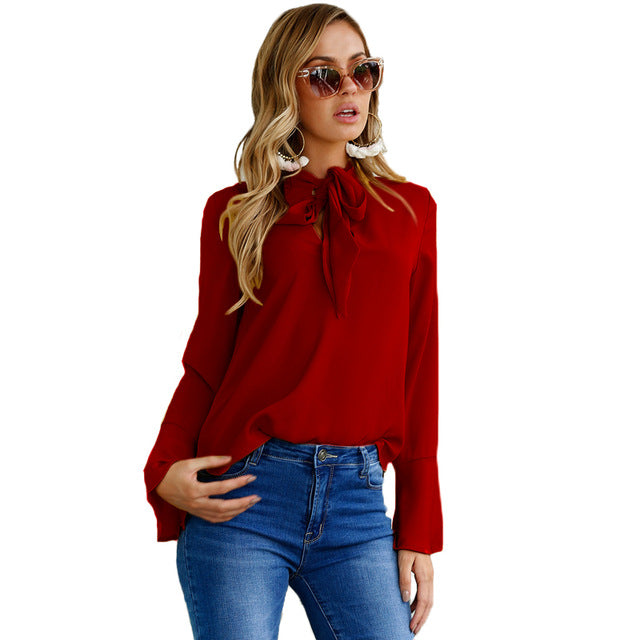 Casual Long Sleeved Chiffon Blouse