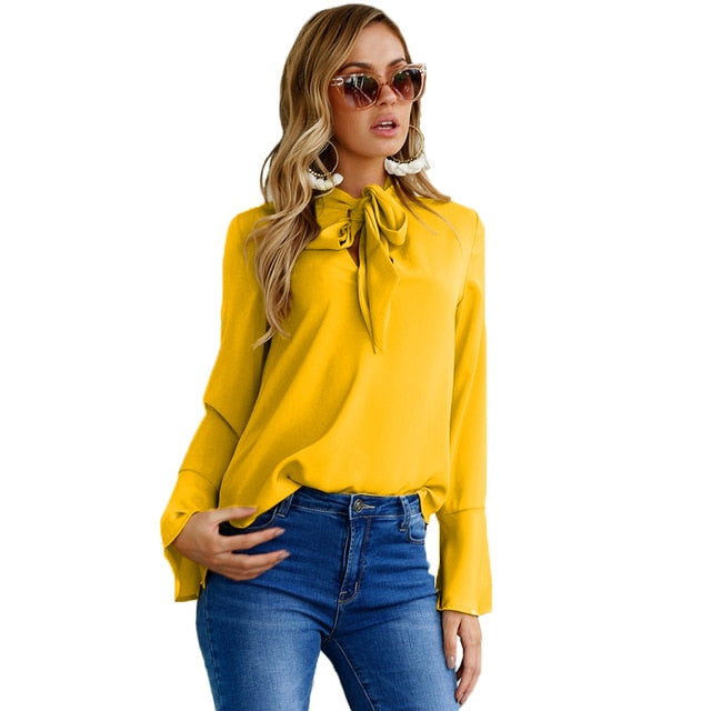 Casual Long Sleeved Chiffon Blouse