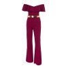 off shoulder ruffle belt jumpsuit