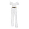 off shoulder ruffle belt jumpsuit