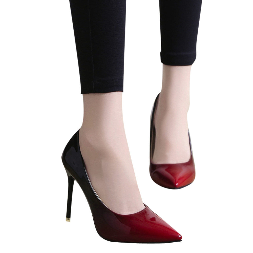 Gradient Color Patent Leather High Heeled Shoes