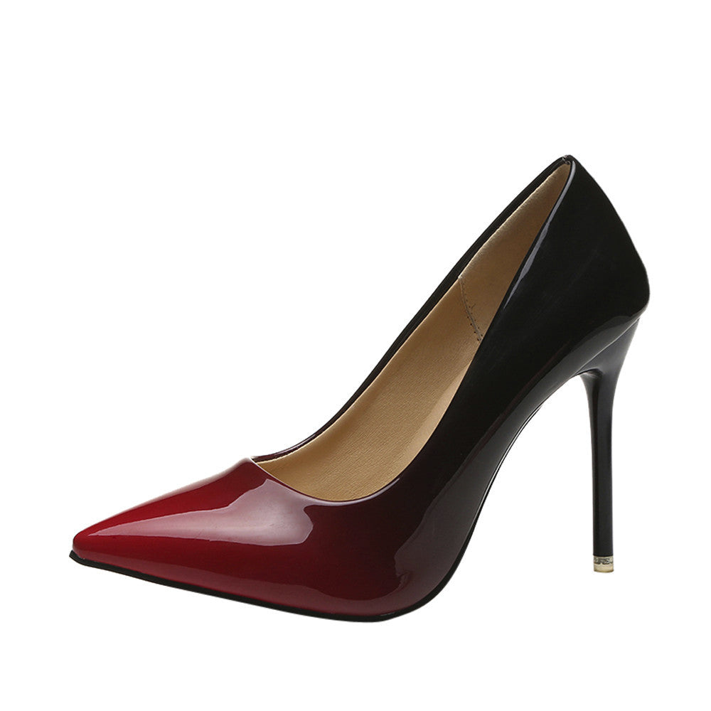 Gradient Color Patent Leather High Heeled Shoes