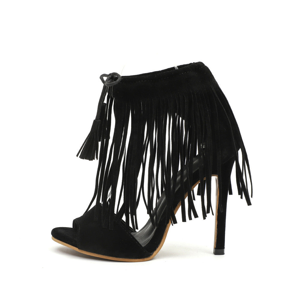 Buckle Strap Tassel Ankle High Heels