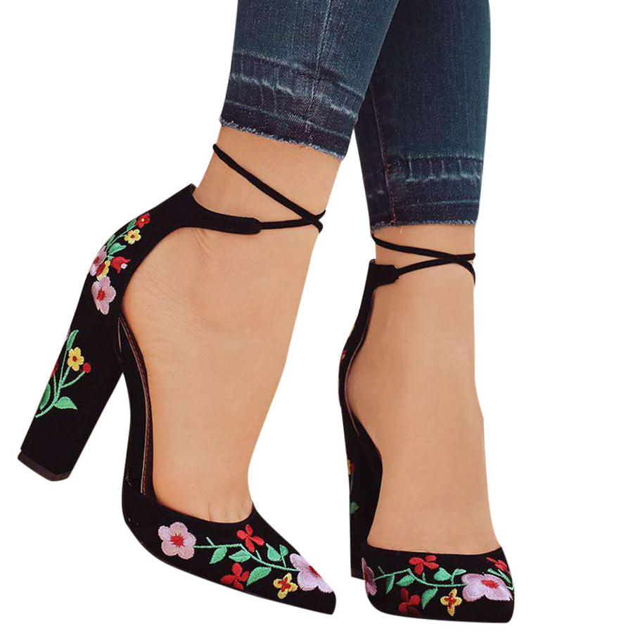 Wildflower Embroidery High Heeled Shoes