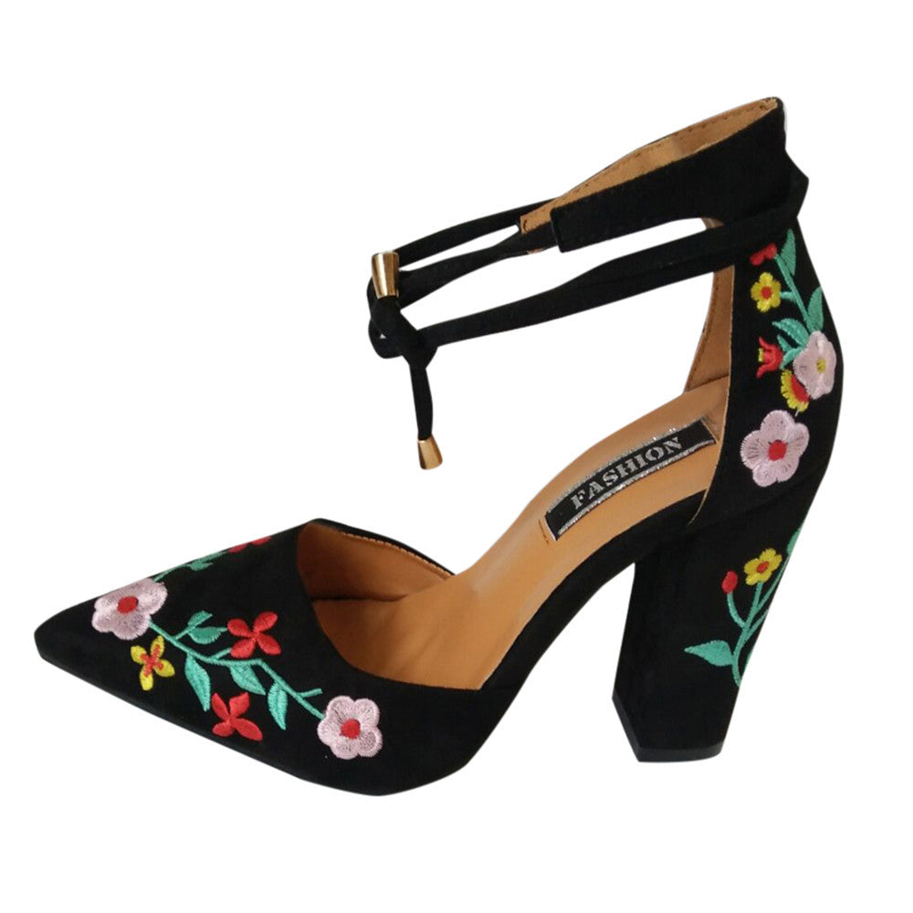 Wildflower Embroidery High Heeled Shoes