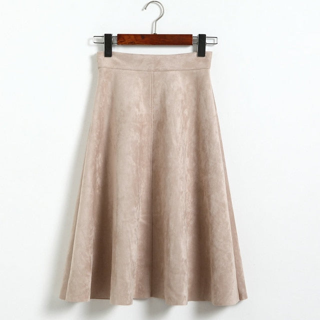 Suede High Waist Midi Skirt