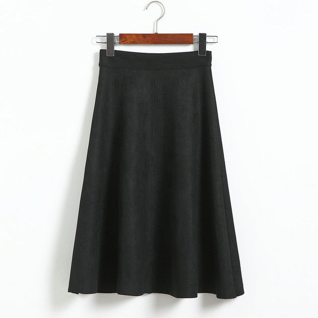 Suede High Waist Midi Skirt