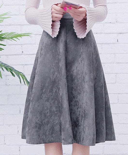 Suede High Waist Midi Skirt