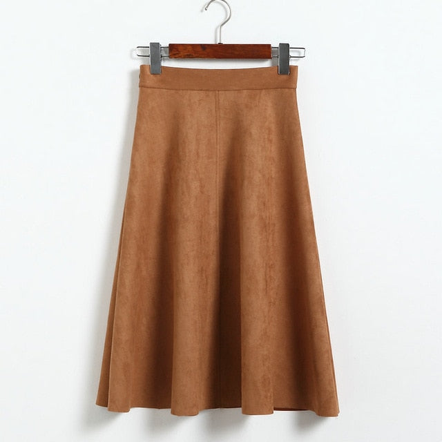 Suede High Waist Midi Skirt