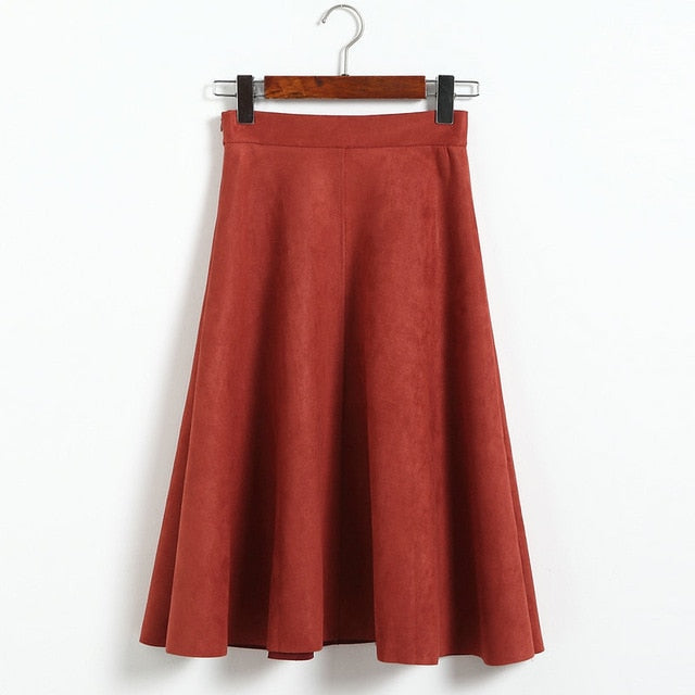 Suede High Waist Midi Skirt