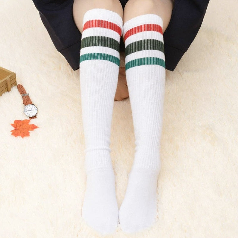 red and black stripe pile socks