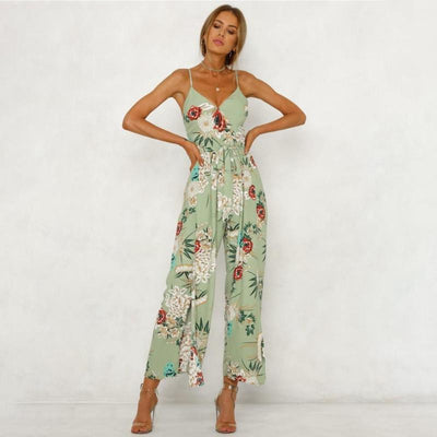 Strappy Floral Leg Split Jumpsuit