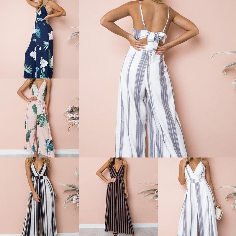 Deep V Neck Hollow Out Backless Jumpsuits