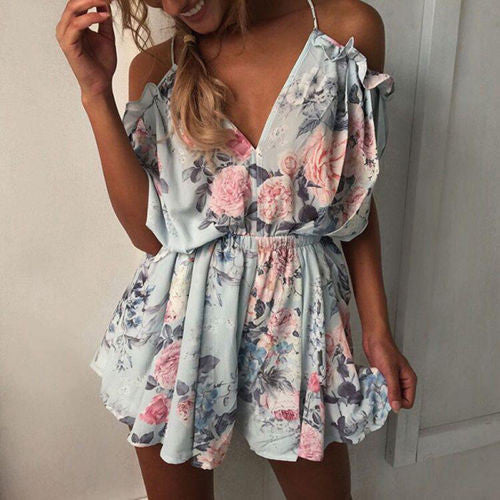 Deep V neck Floral Printed Jumpsuit