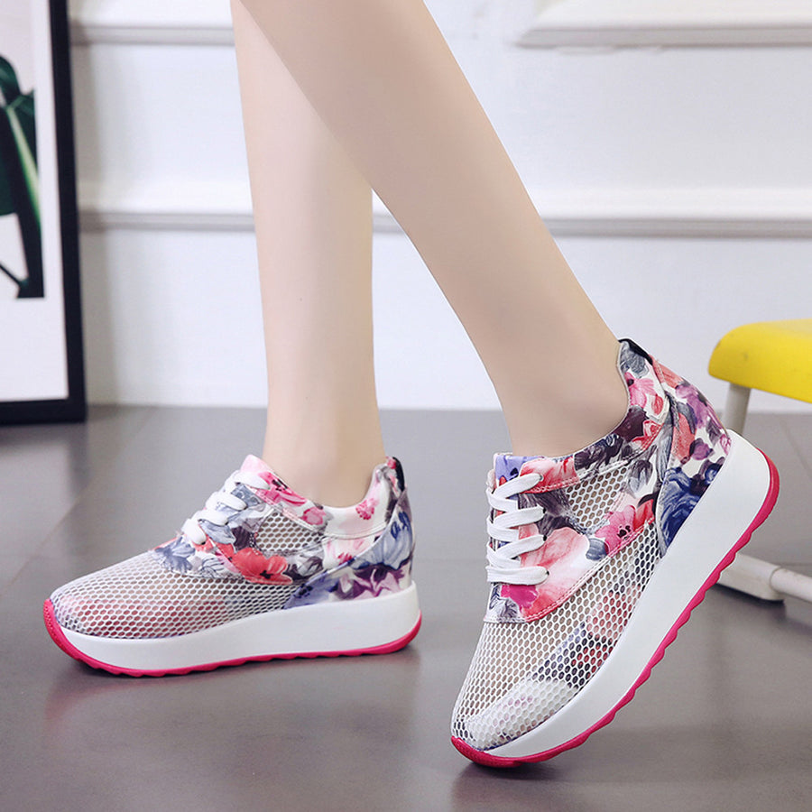 Flower Printed Platform Sneakers